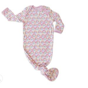 Little Sleepies Bamboo Knotted Gown In Pink Rainbows Print Size Newborn